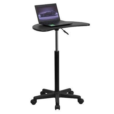 Flash Furniture Eve Sit to Stand Mobile Laptop Desk/Speaker's Lectern with Wheels, Modern Height-Adjustable Portable Standing Computer Desk, Black | Heavy Duty Nylon Base, Dual Wheel Casters