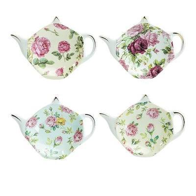 Gracie China Tea Bag Caddy Holder, Set of 4 (Rose Chintz)