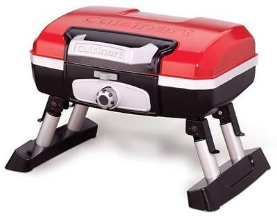 Cuisinart Petite Gourmet Portable Gas Grill, Compact Portable Grill Propane, 150 Sq. In. Cooking Surface, 5,500 BTU Burner Small Gas Grills for Camping, BBQ, Folding Legs and Carry Handles, Red