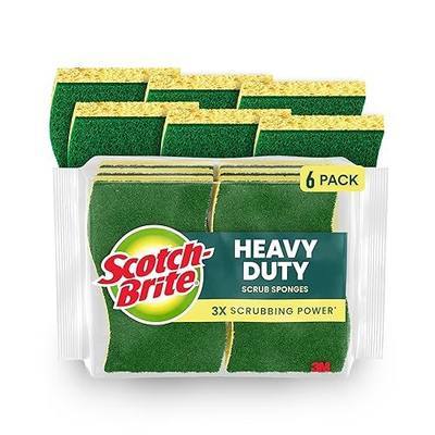 Scotch-Brite Heavy Duty Scrub Sponge, 6 Kitchen Sponges Designed for Tough Messes in the Kitchen that Last 3X Longer*, Best for Cast Iron Skillets and Outdoor Grills, Flexible, Durable, and Strong | Designed for Tough Messes, Last 3X Longer, Best for Cast Iron Skillets and Outdoor Grills, Flexible,