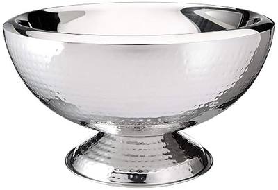 Elegance Stainless Steel Hammered Double-Walled Insulated Punch Bowl 17 Inch | 3 Gallon Footed Beverage Tub for Wine, Champagne for Parties, Weddings & Events