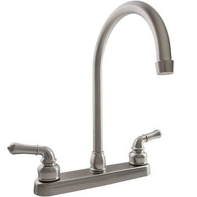 Dura Faucet DF-PK330HC-SN RV J-Spout Kitchen Sink Faucet (Satin Nickel) | Tall spout clears big pots; dual levers fine-tune water flow. Brushed Satin Nickel.