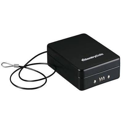 SentrySafe Small Safe, Black Lock Box with Combination Lock for Office or Dorm Secures Money, Passport, Jewelry, 0.05 Cubic Feet, Exterior: 2.6 in. H x 5.9 in. W x 8.0 in. D, P005C