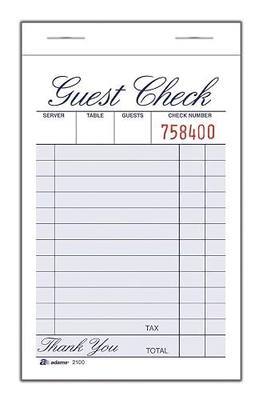 Adams Guest Check Pad, Single Part, White, 3-11/32" x 5-7/16", 100 Sheets/Pad, 12 Pads/Pack (2100-12)