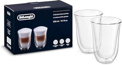De'Longhi DeLonghi Double Walled Thermo Latte Glasses, Set of 2, 2 Count (Pack of 1), Clear, 330 milliliters