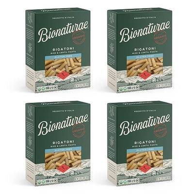 Bionaturae Rigatoni Pasta Noodles - Gluten Free Rigatoni Pasta Organic, Rice & Lentil Pasta, Kosher, High Protein, Non-GMO, Gluten Free Pasta Organic, Crafted in Italy - 12 Oz, 4 Pack