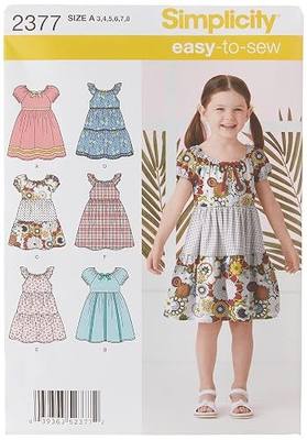 Simplicity Learn To Sew Patterned Girl's Dress Sewing Pattern Template, Sizes 3-8