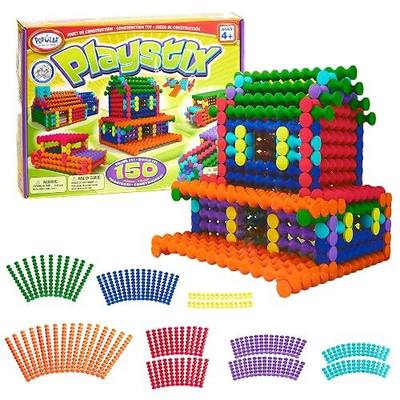POPULAR PLAYTHINGS Playstix Construction Toy Set, 150 Piece Kit | for Kids Ages 4 and Up, Building Sticks for STEM and Classroom Use