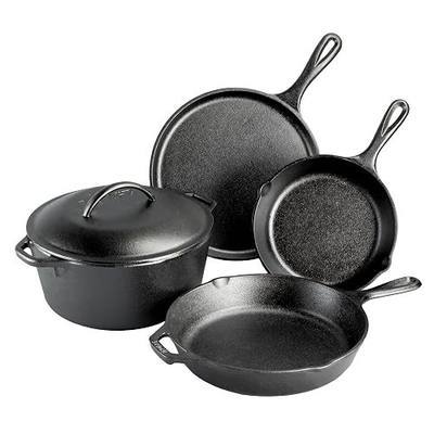 Lodge Cast Iron Set - 5-Piece Set - Pre-Seasoned Kitchen Set - Skillets, Griddle & Dutch Oven Included - PFAS-Free Non-Toxic Cookware