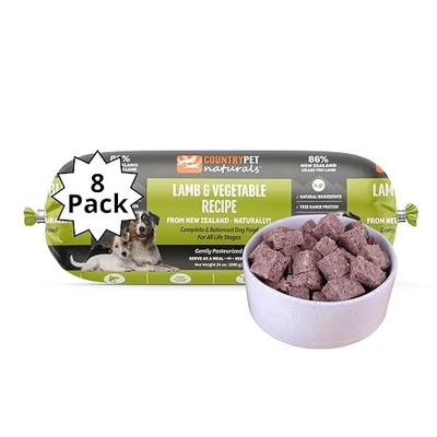 New Zealand Lamb & Veggie Frozen Fresh Dog Food, High-Protein 91% Grass-Fed Free-Range Meat, Gently Cooked, Grain-Free, Omega-3s, 8 Rolls (12 lb Case)
