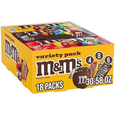 M&M'S Milk Chocolate Candy, Bulk Candy Variety Pack, Full Size, Pack of 18 | Real Milk Chocolate, Peanut, and Peanut Butter Candy, Individually Wrapped Packs for Sharing at Parties, Baking and Gifting