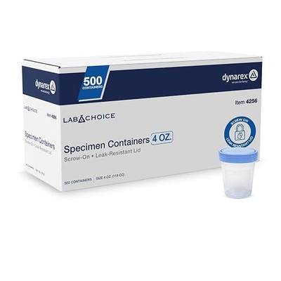 Dynarex LabChoice Specimen Containers for Urine Sample Collection - 4 oz - Non-Sterile - Frosted Writing Label - Leak-Resistant Screw-On Cap, Case of 500