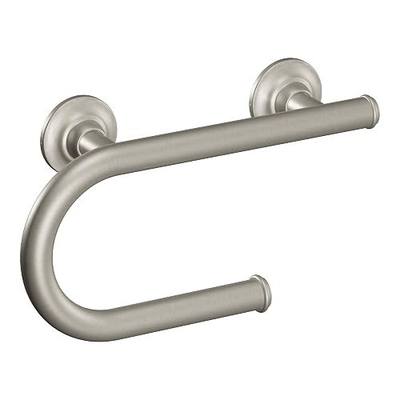Moen Brushed Nickel Bathroom Safety 8-Inch Wall Mounted Grab Bar with Integrated Toilet Paper Holder, LR2352DBN