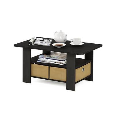 Furinno Coffee Table with Bins, Espresso/Brown