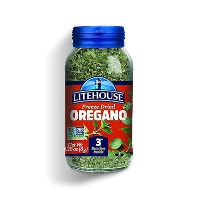 Litehouse Freeze Dried Oregano - Substitute for Fresh Oregano, Jar Equal to 3 Oregano Fresh Bunches, Organic, Oregano Seasoning, Non-GMO, Gluten-Free - 0.28 Ounce | Freeze dried oregano for pizza, pasta, sauces, soups, marinades and everyday home cooking.
