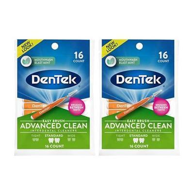 DenTek Easy Brush Interdental Cleaners, Standard Between Teeth Brushes, Plaque Control, Dental Picks for Oral Care, Mouthwash Blast Mint, 16 Count (Pack of 2)