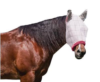Farnam SuperMask II Horse Fly Mask WITH EARS, Extended Coverage Equine Fly Protection, Protects Eyes from Insects, Debris & UV, Adjustable Throat Latch, Plush Fleece Trim, Average Size