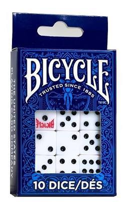 Bicycle 10 Dice Set Six Sided D6 Standard Game White Black 16 mm | 10 six sided D6 dice, 16 mm standard size, Ideal weight for fair play, Perfect for dice-based games and learning