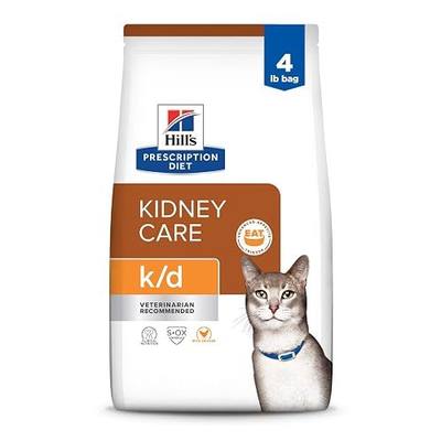 HILL'S PRESCRIPTION DIET k/d Kidney Care Dry Cat Food | #1 Veterinarian Recommended, Chicken Recipe, 4 lb. Bag