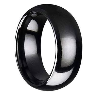 Black Ceramic Ring. 8mm Width. Domed & Polsihed. Comfort Fit.