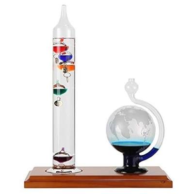 Lily's Home Galileo Thermometer with Etched Glass Globe Barometer 64ºF–80ºF, A Timeless Design with Wood Base, Gift for Friends and Family, Holiday Gift, Indoor & Outdoor Home Décor (9 in x 12 in)