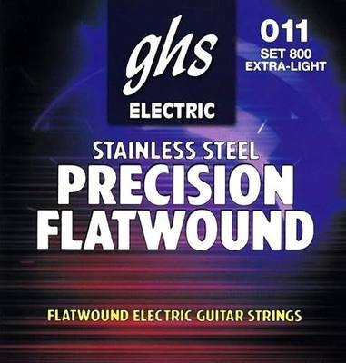 GHS Strings - Precision Flatwound - Electric Guitar Strings - Stainless Steel - High Volume - Polished Smooth - XL - Extra Light Gauge (800 SET) - 11-46