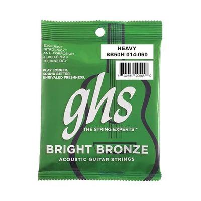 GHS Strings - Bright Bronze Acoustic Guitar Strings – 80/20 Bronze Copper-Zinc Alloy, Bright Tone, Extra Clarity, Long-Lasting Guitar Strings – Heavy Gauge 14-60 - (BB50H SET)