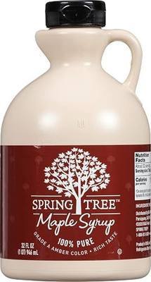 Spring Tree 100% Pure Maple Syrup, Grade A Amber Color, 32 Ounce