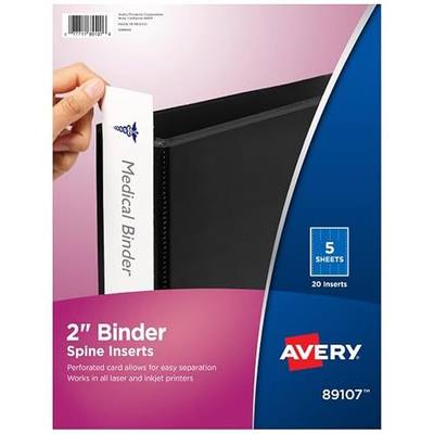 Avery 2-Inch Binder Spine Inserts, Laser/Inkjet, White, 20 Inserts/Pack (89107)