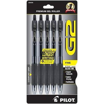 Pilot G2 Pens, Premium Refillable and Retractable Rolling Ball Gel Pens, Fine Point, 0.7mm, Black Ink, 5-Pack