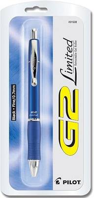 Pilot G2 Limited Retractable Gel Ink Roller Ball Pen, Fine Point, Blue Metallic Barrel, Black Ink (31530)