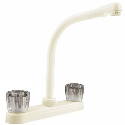 Dura Faucet DF-PK210S-BQ RV Hi-Rise Kitchen Sink Faucet (Bisque) | Tall spout with smoked acrylic knobs makes filling big pots easy.