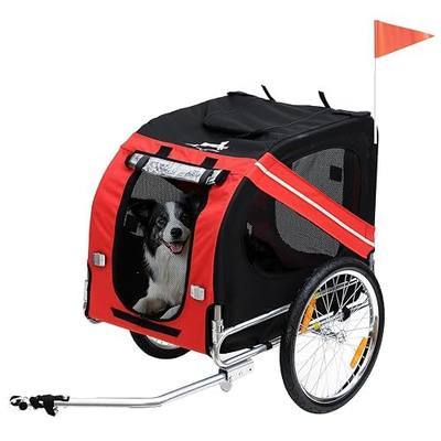 Aosom Dog Bike Trailer Pet Cart Bicycle Wagon Cargo Carrier Attachment for Travel with 3 Entrances Large Wheels for Off-Road & Mesh Screen