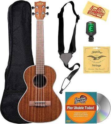 Kala KA-TG Gloss Mahogany Tenor Ukulele Bundle with Gig Bag, Tuner, Strap, Strings, Austin Bazaar Instructional DVD, and Polishing Cloth