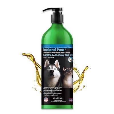 Sardine Anchovy Oil | 1296mg Omega | Unscented Pharmaceutical Grade | For Dogs & Cats | BPA-Free Brushed Aluminum Epoxy Coated Bottle with Pump 17 OZ