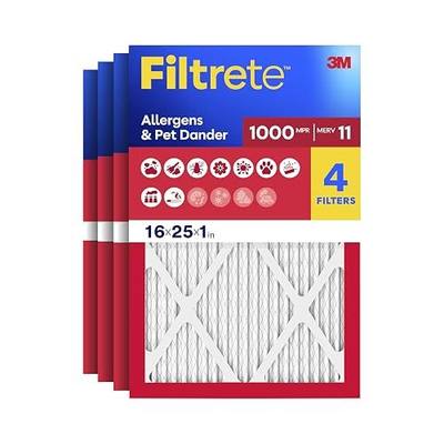 Filtrete 16x25x1 Air Filter, MERV 11, MPR 1000, Allergens & Pet Dander, 3-Month AC and Furnace Filters, Cleaner Air, Reliable Airflow, 4 HVAC Filters (Actual Size 15.68 x 24.68 x 0.81 in)