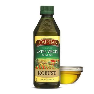 Pompeian Robust Extra Virgin Olive Oil - 16 Fl Oz - First Cold Pressed Olive Oil for Cooking - Bold Taste for Pasta, Marinades, and Salad Dressings