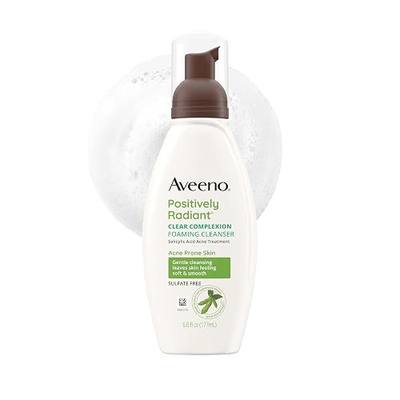 Aveeno Positively Radiant Clear Complexion Foaming Facial Cleanser, Oil-Free with Soy Extract & 0.5% Salicylic Acid, Hypoallergenic Acne Treatment Face Wash for Acne-Prone Skin, 6 Fl Oz
