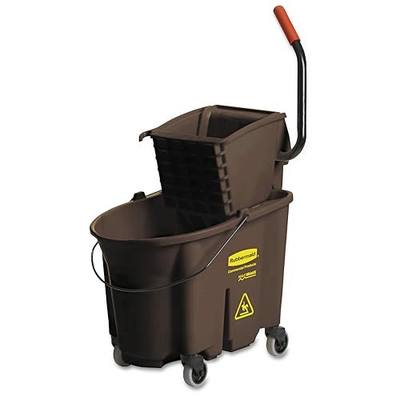 Rubbermaid Commercial Products WaveBrake 35 QT Side-Press Mop Bucket and Wringer Combo on Wheels Brown for Heavy-Duty Floor Cleaning