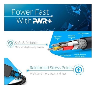PWR+ Extra Long 12 Ft Power Cord Strip Liberator Outlet Saver Cable Extender 18AWG NEMA 5-15P to 5-15R