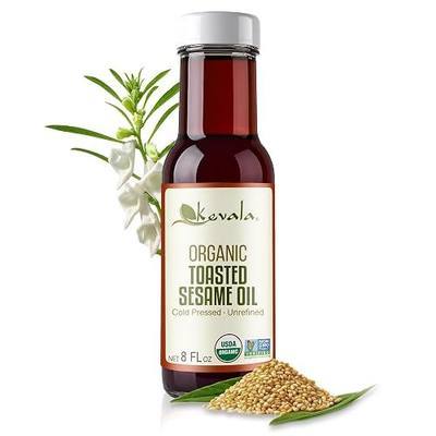 Kevala Organic Toasted Sesame Oil - 8 oz, Glass Bottle, Cold Pressed Oil | Unrefined Roasted Sesame Oil for Cooking, Made with Top Quality Roasted Sesame Seeds, For Making Stir-Fry Vegetables
