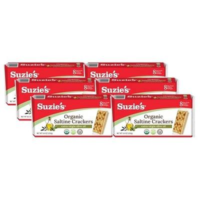 Suzie's Organic Saltine Crackers, Extra Virgin Olive Oil, 6 Pack (48 Stay Fresh Packs)