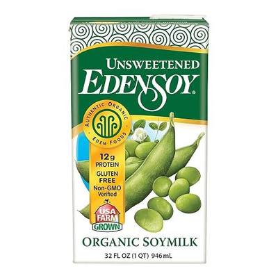 Edensoy Unsweetened Eden Organic Soymilk, Non-GMO, USA Whole Soy (Soya) Milk, Non-Dairy, Vegan, Plain, Shelf Stable, 32 oz