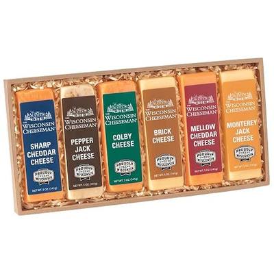 The Wisconsin Cheeseman Assorted Cheese Bars - Pack of 6 Flavors | Sharp Cheddar, Colby, Pepper Jack, Brick, Monterey Jack, Mellow Cheddar - Gift Basket for Adults, Holiday or Thank You Gifts
