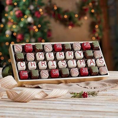 The Wisconsin Cheeseman Merry Christmas Petits Fours Mini Layer Cakes | Red Velvet, Strawberry Shortcake, Chocolate Cake, and Vanilla - Gourmet Holiday Dessert or Cake Assortment Gift