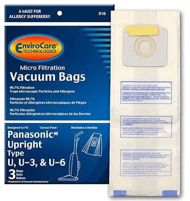 EnviroCare Replacement Micro Filtration Vacuum Cleaner Dust Bags made to fit Panasonic Types 3, U-6 3 pack