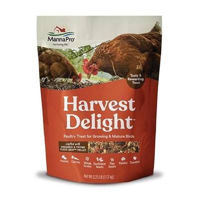 Manna Pro Harvest Delight Poultry Treat, Whole Grain & Seed Mix with Fruits & Vegetables, 14% Protein Snack for Chickens, Ducks & Mixed Flocks, 2.25 lb | Whole Grain & Seed Treat Mix, Fruits & Vegetables, 14% Protein Snack, For Chickens, Ducks & Mixed Flocks