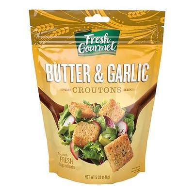 Fresh Gourmet Premium Croutons | Butter & Garlic | 5 Ounce, Pack of 6 | Crunchy Salad Topper