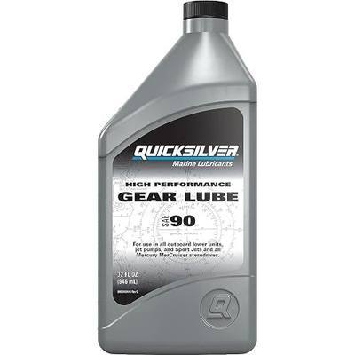 Quicksilver SAE 90 High Performance Gear Lube for Outboards and Sterndrives, 32 oz | Extreme pressure synthetic additives prevent metal to metal contact, for lower units above 75 HP, protects against corrosion
