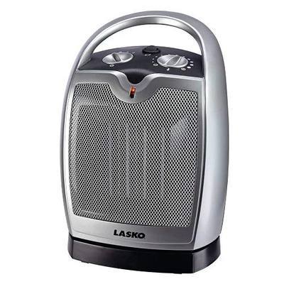Lasko Oscillating Ceramic Tabletop Space Heater for Home with Adjustable Thermostat, Carrying Handle, 2 Speeds and Fan Only Mode, 11.6 Inches, Silver, 5409